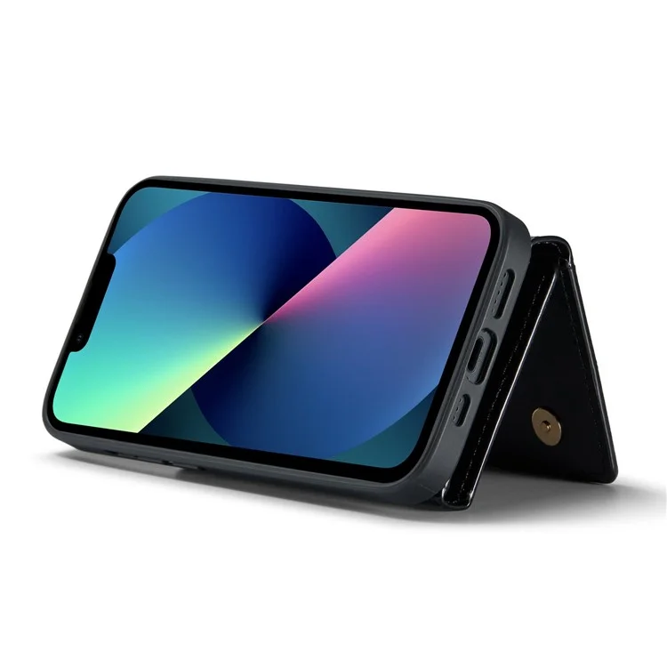 DG.MING M3 Series Magnetic Phone Cover For iPhone 13 6.1 inch Anti-drop 2-in-1 Detachable Glittery Zippered Wallet Phone Case Kickstand - Black