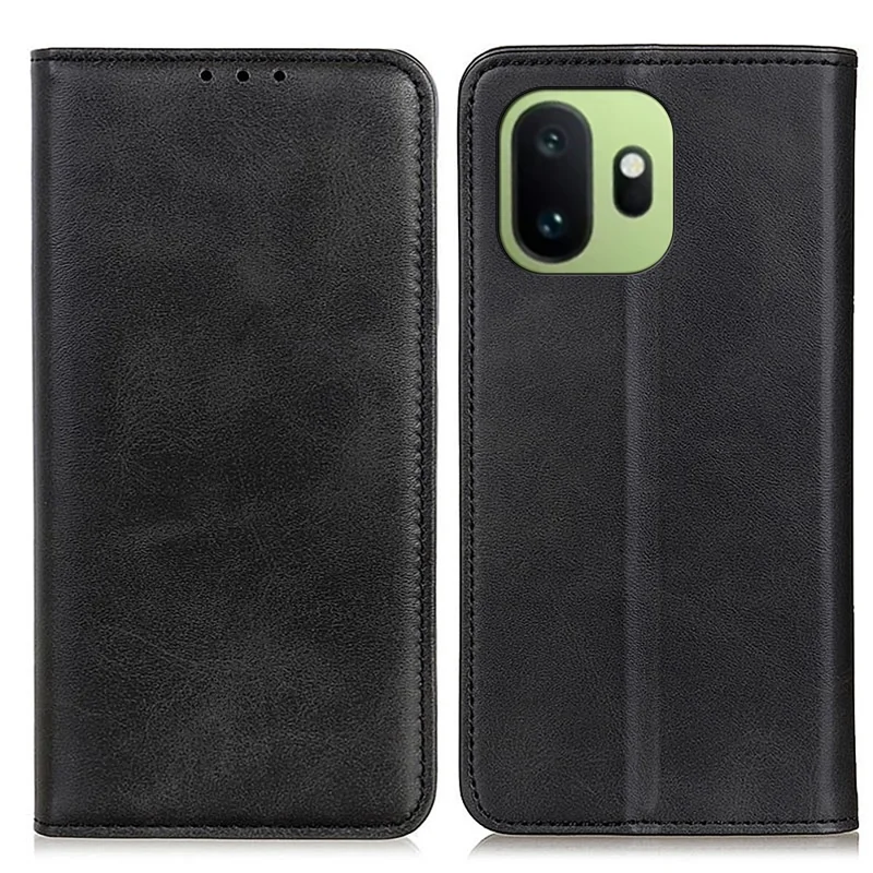Funda para teléfono con tapa de cuero vacuno dividido textura para OnePlus 15T 5G - Negro