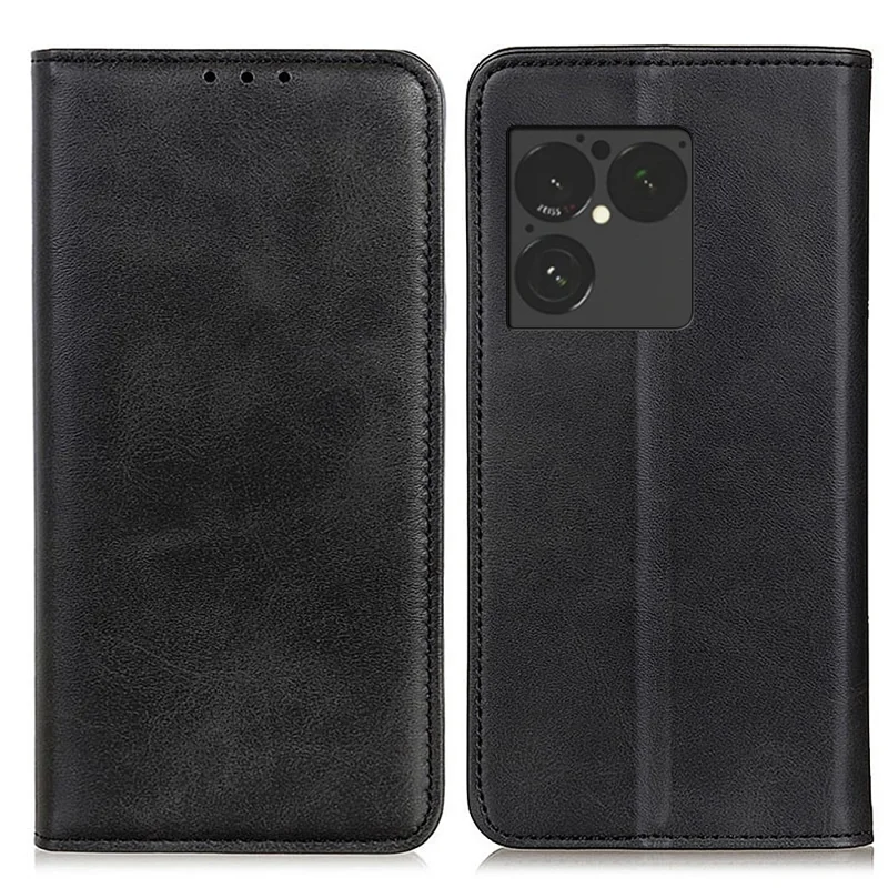 Funda para teléfono Sony Xperia 1 VIII, carcasa de cuero vacuno con textura, billetera con tapa de cuero dividido - Negro