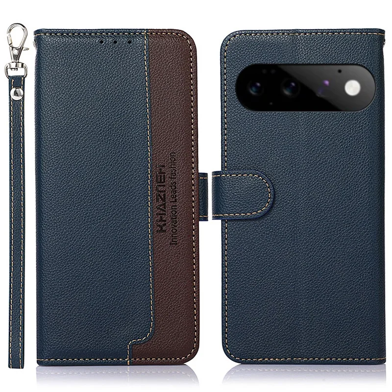 KHAZNEH For Google Pixel 11  /  Pixel 11 Pro Case RFID Blocking Wallet Litchi Texture PU Leather Phone Cover with Strap - Blue