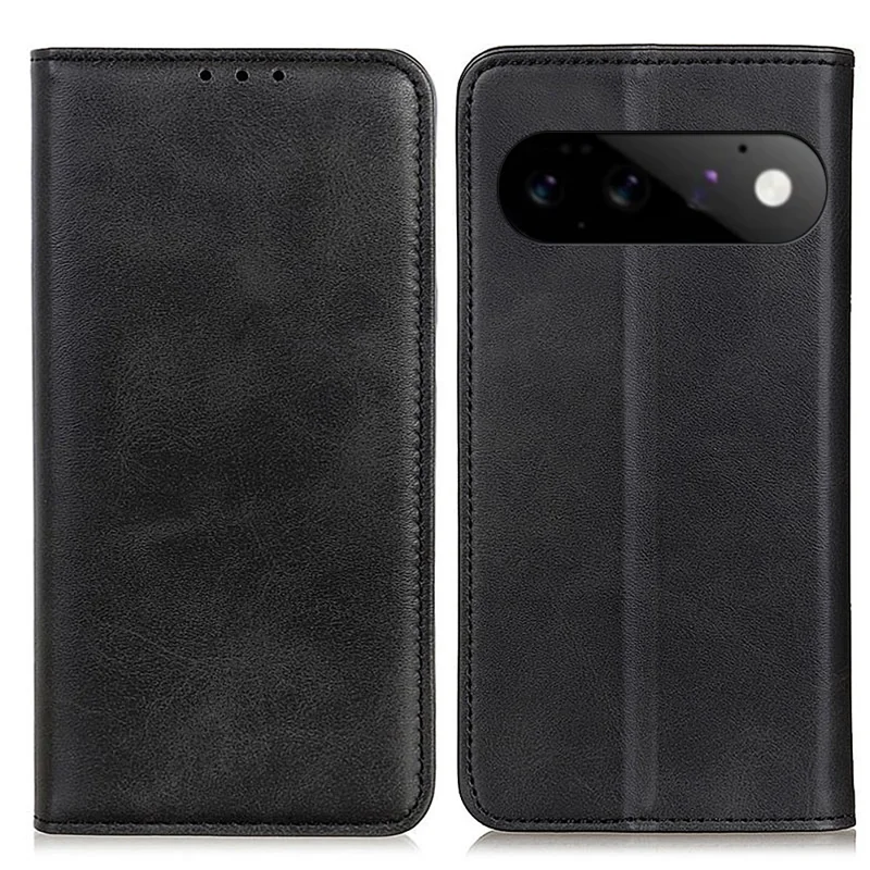 Чехол для Google Pixel 11 / Pixel 11 Pro с текстурой натуральной кожи, раскладной чехол-кошелек из искусственной кожи - Черный