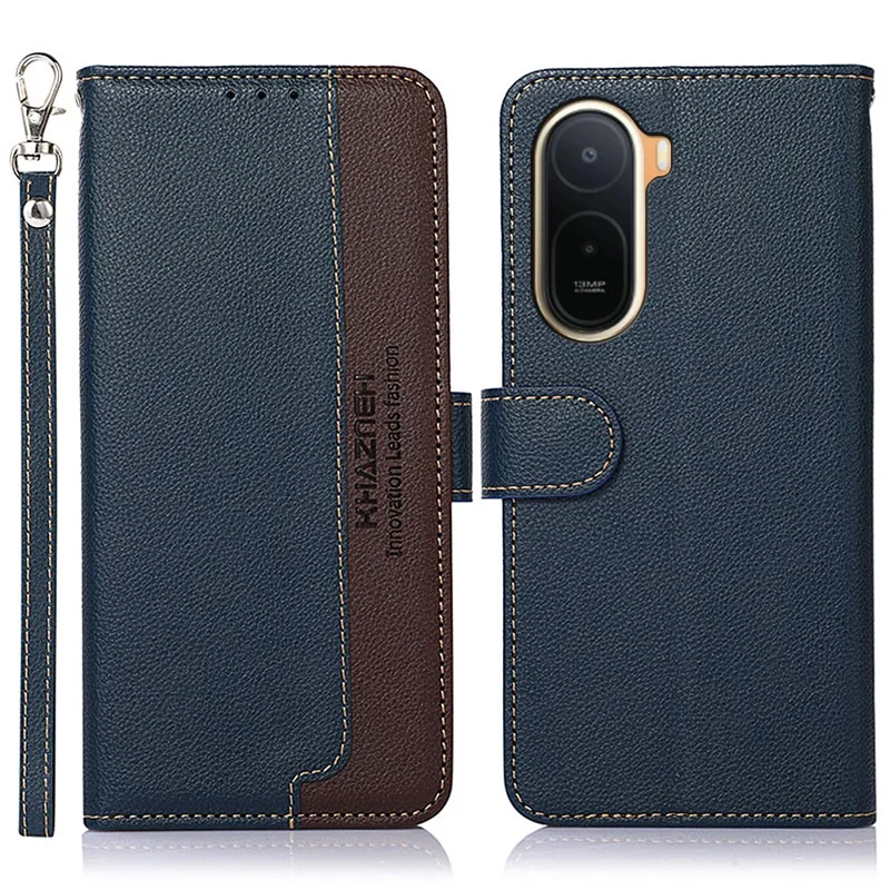 KHAZNEH Custodia per Xiaomi Redmi A7 Pro 4G / Poco C85x 5G con Portafoglio e Protezione RFID, Texture Litchi in PU, con Cinturino - Blu