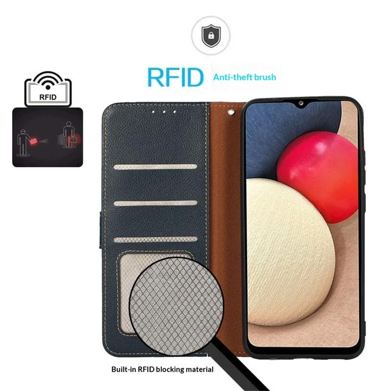 KHAZNEH Custodia per Xiaomi Redmi A7 Pro 4G / Poco C85x 5G con Portafoglio e Protezione RFID, Texture Litchi in PU, con Cinturino - Blu