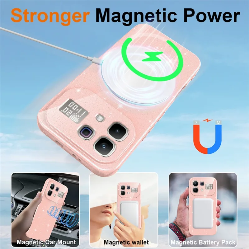 Magnetic Case For Infinix Note 60 5G  /  60 Pro 5G Glitter TPU Shockproof Phone Cover with Lanyard - Pink