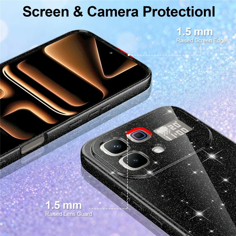 Magnetic Case For Infinix Note 60 5G  /  60 Pro 5G Glitter TPU Shockproof Phone Cover with Lanyard - Black