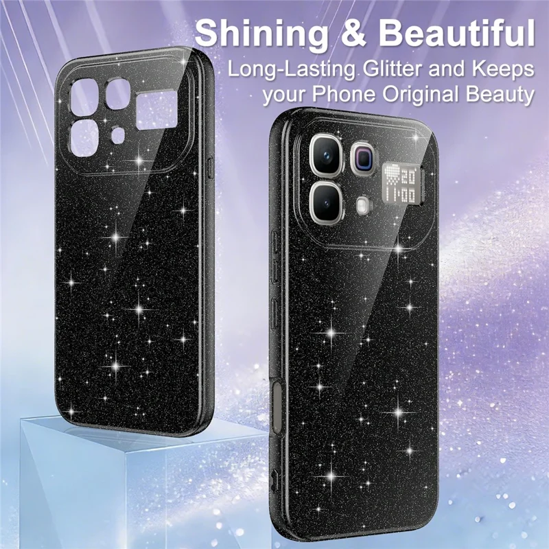 Magnetic Case For Infinix Note 60 5G  /  60 Pro 5G Glitter TPU Shockproof Phone Cover with Lanyard - Black