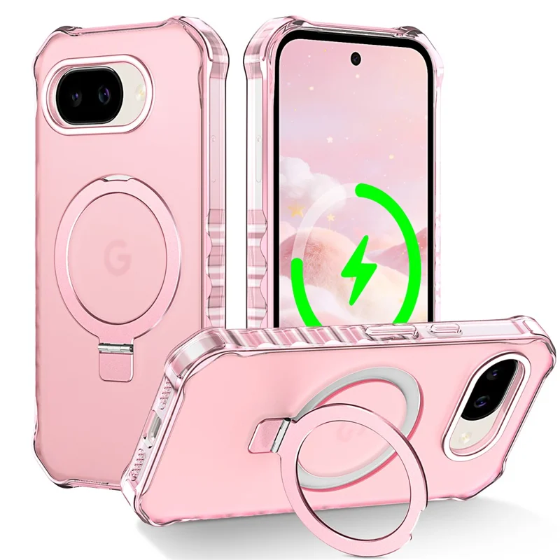 For Google Pixel 10a Magnetic Case Matte Kickstand Hybrid Phone Cover Small Wavy Edge - Pink