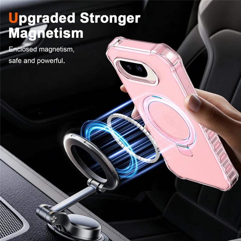 For Google Pixel 10a Magnetic Case Matte Kickstand Hybrid Phone Cover Small Wavy Edge - Pink