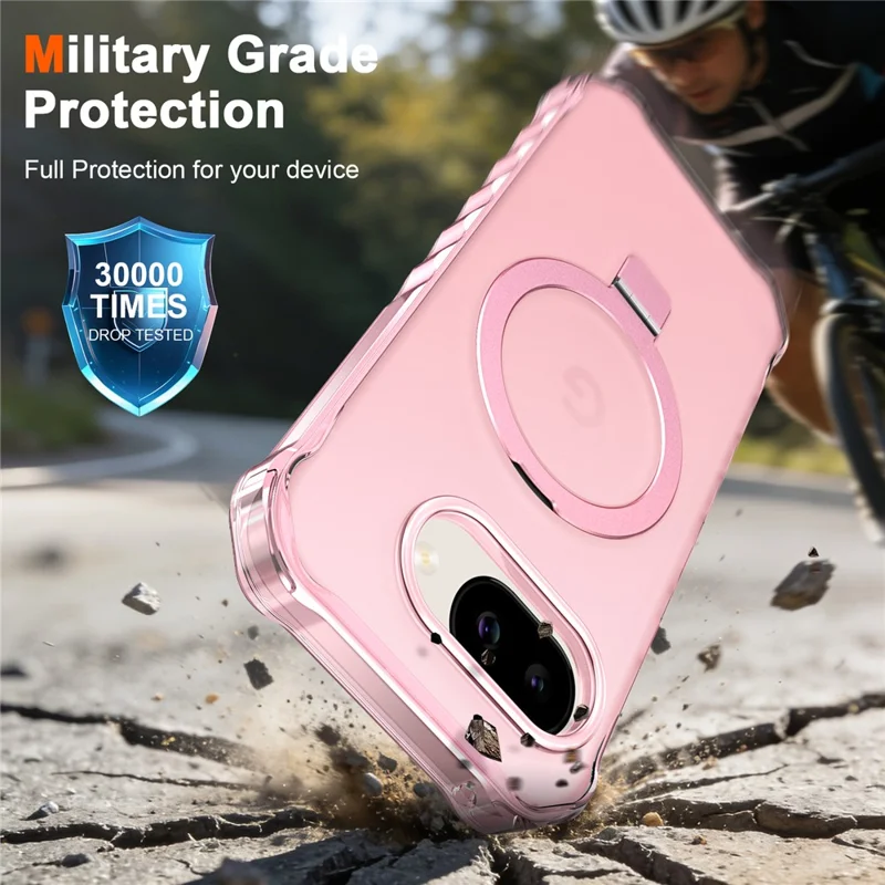For Google Pixel 10a Magnetic Case Matte Kickstand Hybrid Phone Cover Small Wavy Edge - Pink
