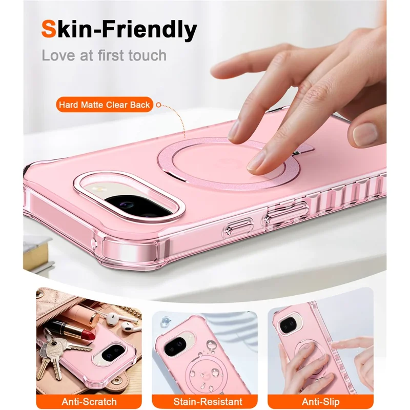 For Google Pixel 10a Magnetic Case Matte Kickstand Hybrid Phone Cover Small Wavy Edge - Pink