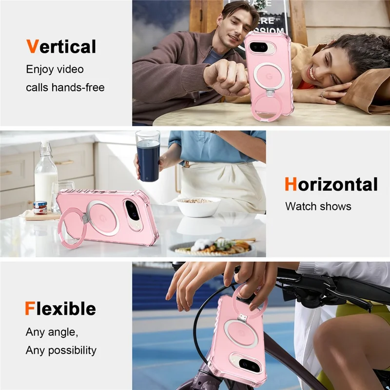 For Google Pixel 10a Magnetic Case Matte Kickstand Hybrid Phone Cover Small Wavy Edge - Pink