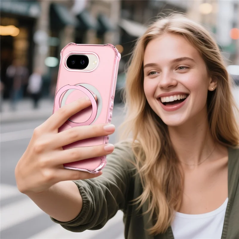 For Google Pixel 10a Magnetic Case Matte Kickstand Hybrid Phone Cover Small Wavy Edge - Pink