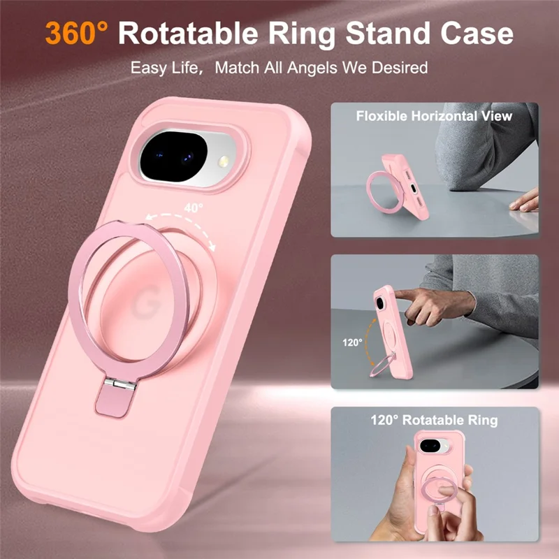 For Google Pixel 10a Magnetic Case Ring Holder Kickstand TPU + PC Phone Cover - Pink