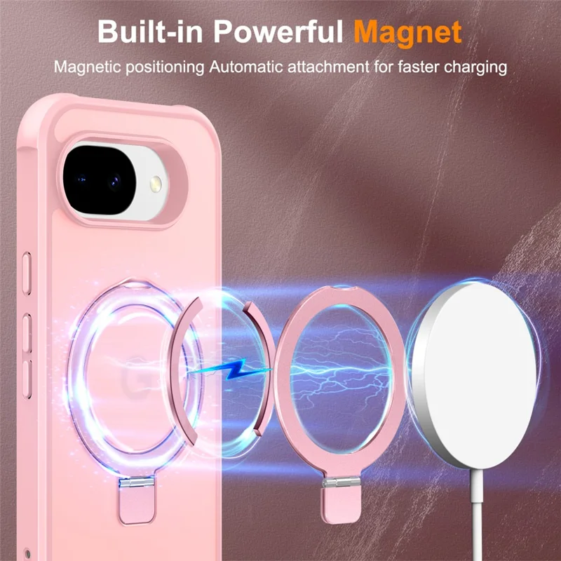 For Google Pixel 10a Magnetic Case Ring Holder Kickstand TPU + PC Phone Cover - Pink