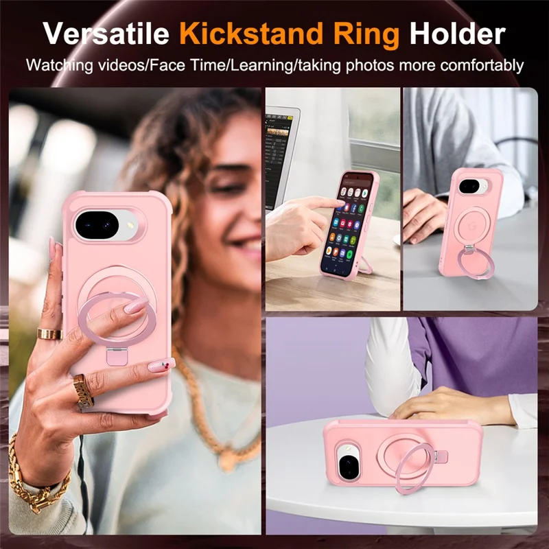 For Google Pixel 10a Magnetic Case Ring Holder Kickstand TPU + PC Phone Cover - Pink