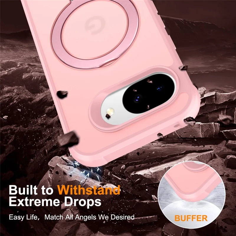 For Google Pixel 10a Magnetic Case Ring Holder Kickstand TPU + PC Phone Cover - Pink