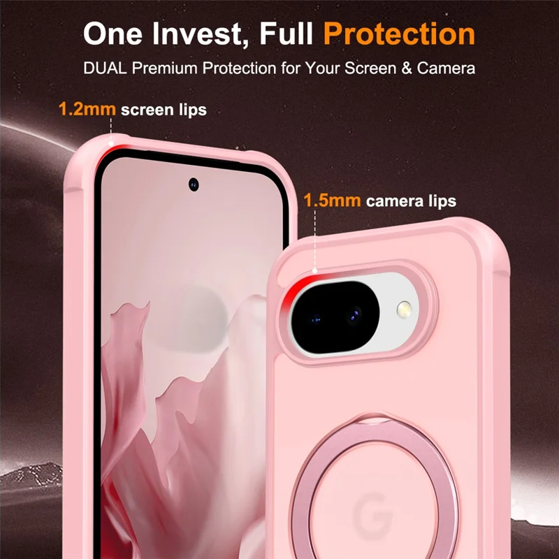 For Google Pixel 10a Magnetic Case Ring Holder Kickstand TPU + PC Phone Cover - Pink