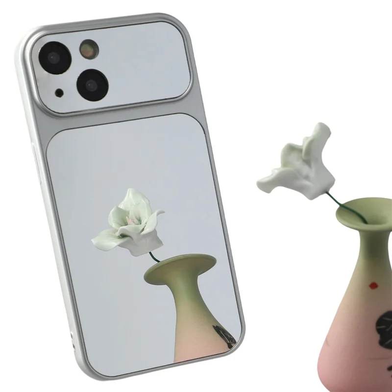 For iPhone 15 Phone Case Mirror Electroplating TPU Cover - Silver