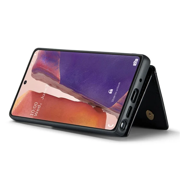 DG.MING M3 Series For Samsung Galaxy Note20/Note20 5G 2-in-1 Detachable Zippered Wallet Phone Case Glittery Magnetic Smartphone Cover Kickstand - Black