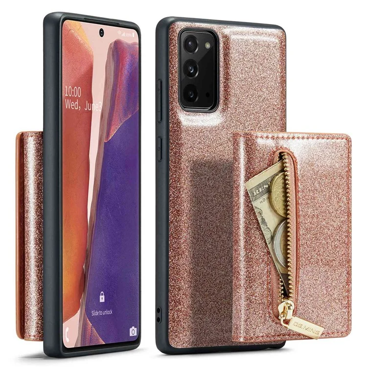 Dg. Serie Ming M3 Per Samsung Galaxy Note20/Note20 5G 5-in-1 Custodia Per Telefono Con Cerniera Staccabile Con Cerniera Scintillante Coperchio Per Smartphone Magnetico il Cavalletto - Oro Rosa