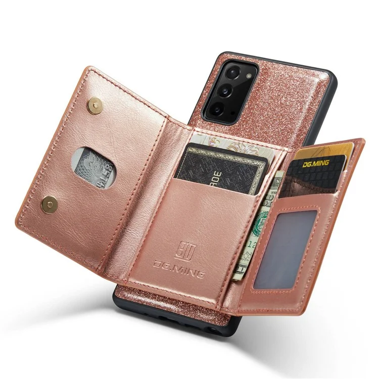 Dg. Serie Ming M3 Per Samsung Galaxy Note20/Note20 5G 5-in-1 Custodia Per Telefono Con Cerniera Staccabile Con Cerniera Scintillante Coperchio Per Smartphone Magnetico il Cavalletto - Oro Rosa