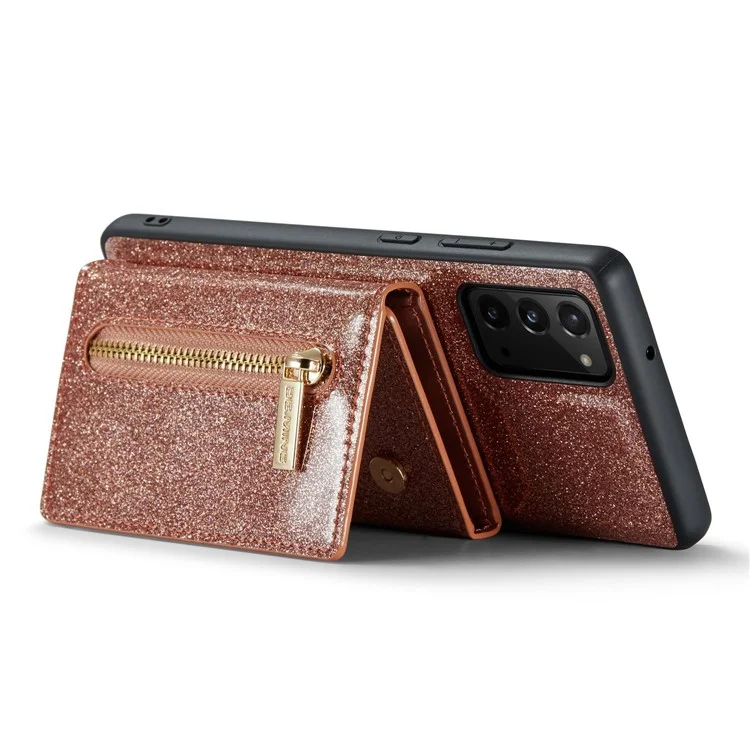 Dg. Serie Ming M3 Per Samsung Galaxy Note20/Note20 5G 5-in-1 Custodia Per Telefono Con Cerniera Staccabile Con Cerniera Scintillante Coperchio Per Smartphone Magnetico il Cavalletto - Oro Rosa