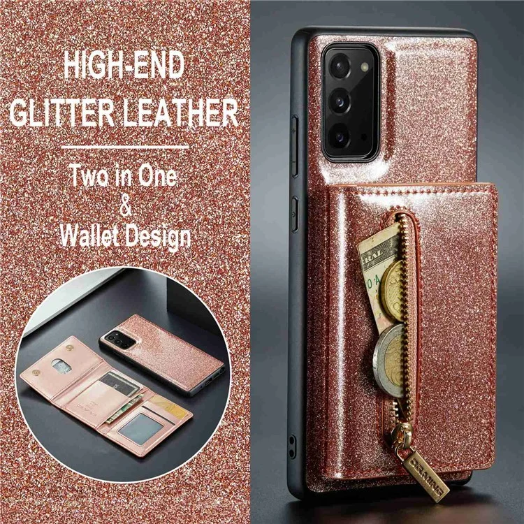 Dg. Serie Ming M3 Per Samsung Galaxy Note20/Note20 5G 5-in-1 Custodia Per Telefono Con Cerniera Staccabile Con Cerniera Scintillante Coperchio Per Smartphone Magnetico il Cavalletto - Oro Rosa