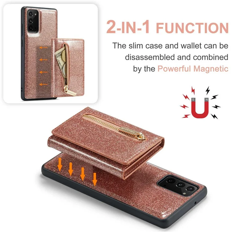 Dg. Serie Ming M3 Per Samsung Galaxy Note20/Note20 5G 5-in-1 Custodia Per Telefono Con Cerniera Staccabile Con Cerniera Scintillante Coperchio Per Smartphone Magnetico il Cavalletto - Oro Rosa