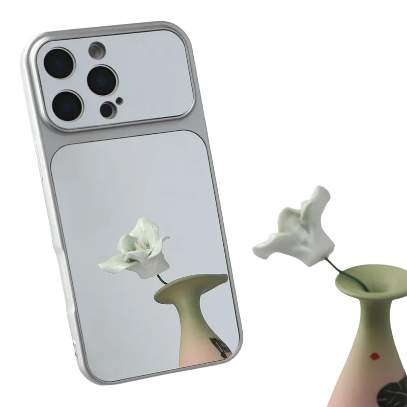 For iPhone 16 Pro Max Phone Case Mirror Electroplating TPU Cover - Silver