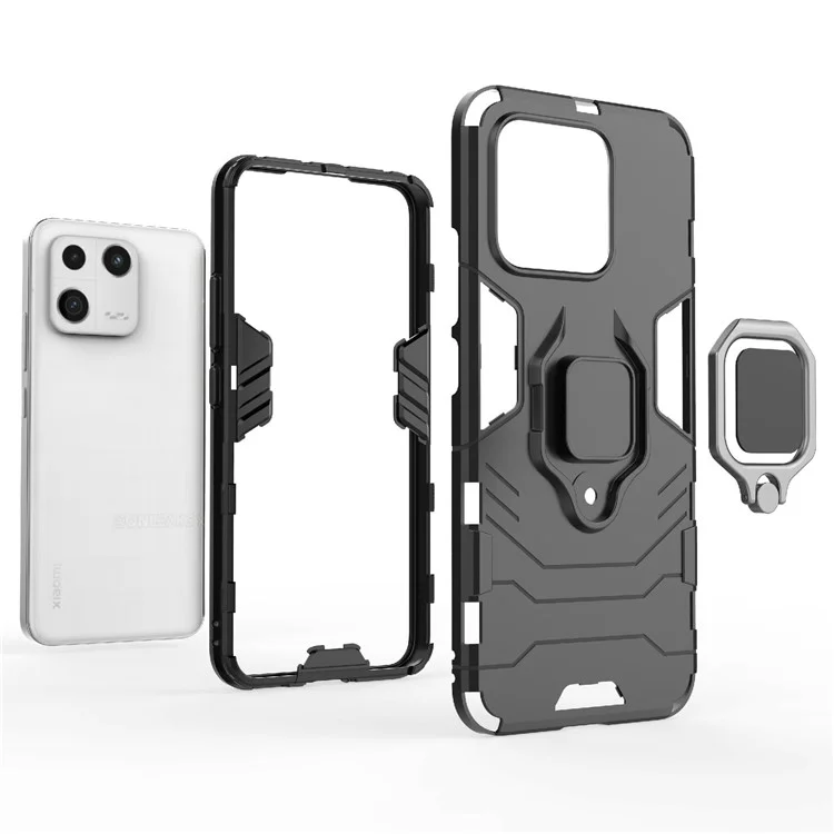 For Xiaomi 13 Shockproof Ring Kickstand Phone Case PC+TPU Mobile Phone Cover - Black