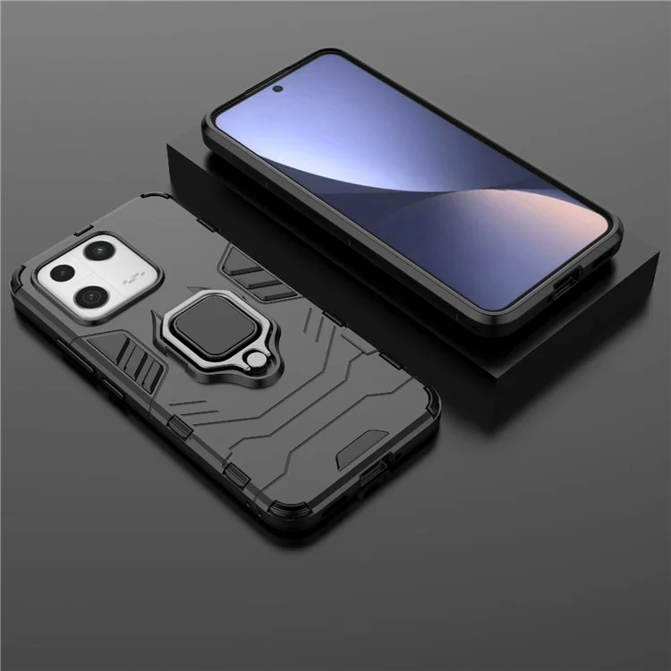 For Xiaomi 13 Shockproof Ring Kickstand Phone Case PC+TPU Mobile Phone Cover - Black