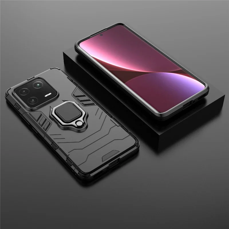 Custodia per telefono anti-graffio per Xiaomi 13 Pro 5G, cover protettiva in PC+TPU con supporto ad anello - Nero
