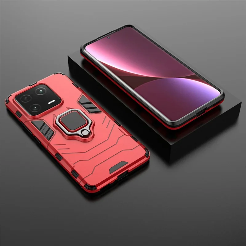 Anti-Scratch Phone Case For Xiaomi 13 Pro 5G, Ring Kickstand PC+TPU Protective Back Cover - Red