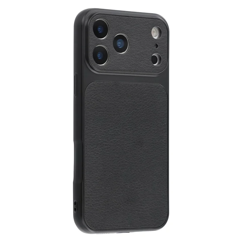 Coque pour iPhone 17 Pro en cuir texturé mouton, revêtement en TPU avec découpes précises pour l'appareil photo - Noir