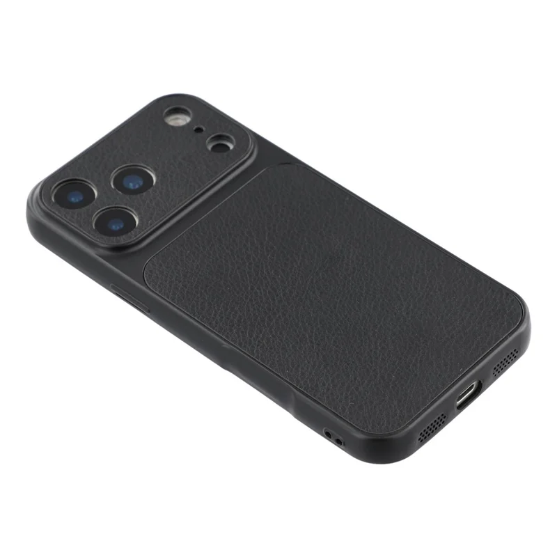 Coque pour iPhone 17 Pro en cuir texturé mouton, revêtement en TPU avec découpes précises pour l'appareil photo - Noir