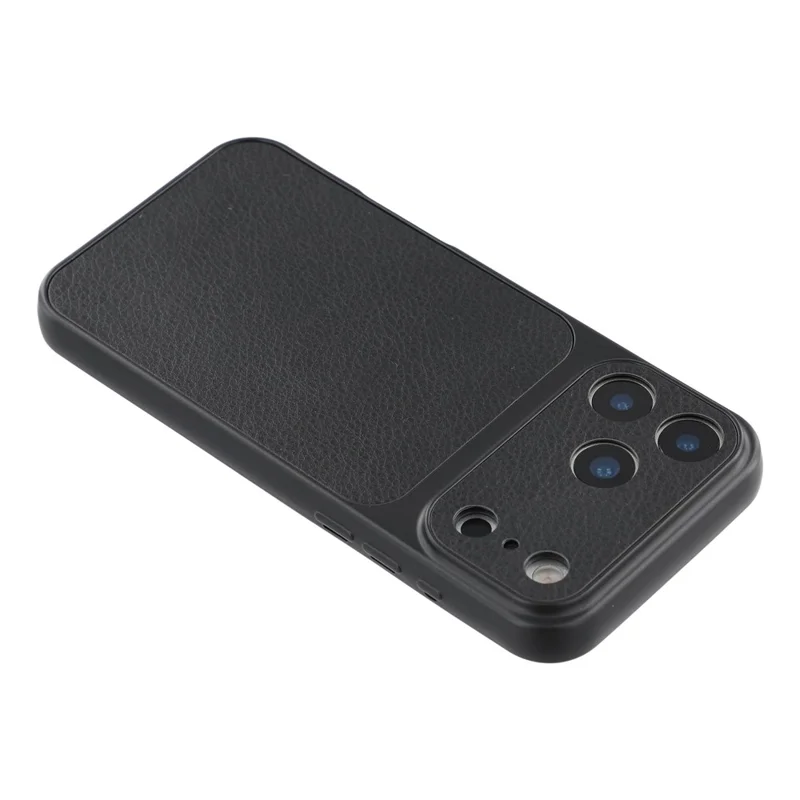 Coque pour iPhone 17 Pro en cuir texturé mouton, revêtement en TPU avec découpes précises pour l'appareil photo - Noir