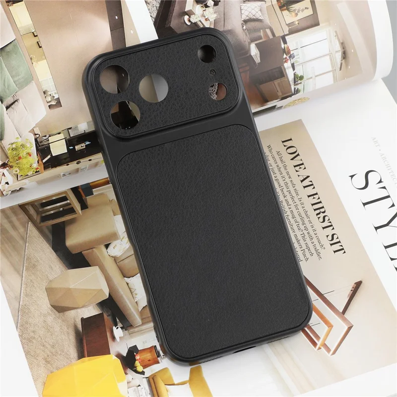 Coque pour iPhone 17 Pro en cuir texturé mouton, revêtement en TPU avec découpes précises pour l'appareil photo - Noir