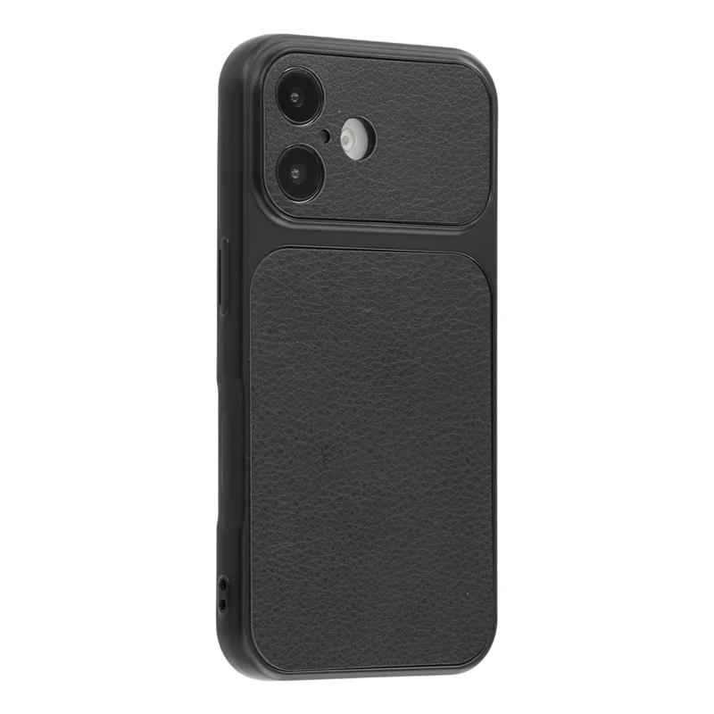For iPhone 17 hoesje met schapenvelstructuur Lederen met TPU beklede telefoonhoes met precieze uitsparingen voor de camera - Zwart