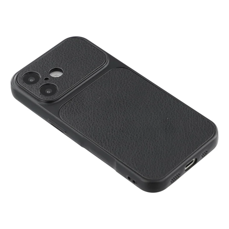 For iPhone 17 hoesje met schapenvelstructuur Lederen met TPU beklede telefoonhoes met precieze uitsparingen voor de camera - Zwart