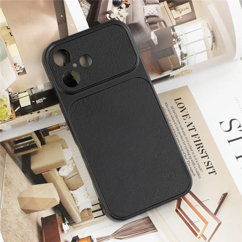 For iPhone 17 hoesje met schapenvelstructuur Lederen met TPU beklede telefoonhoes met precieze uitsparingen voor de camera - Zwart