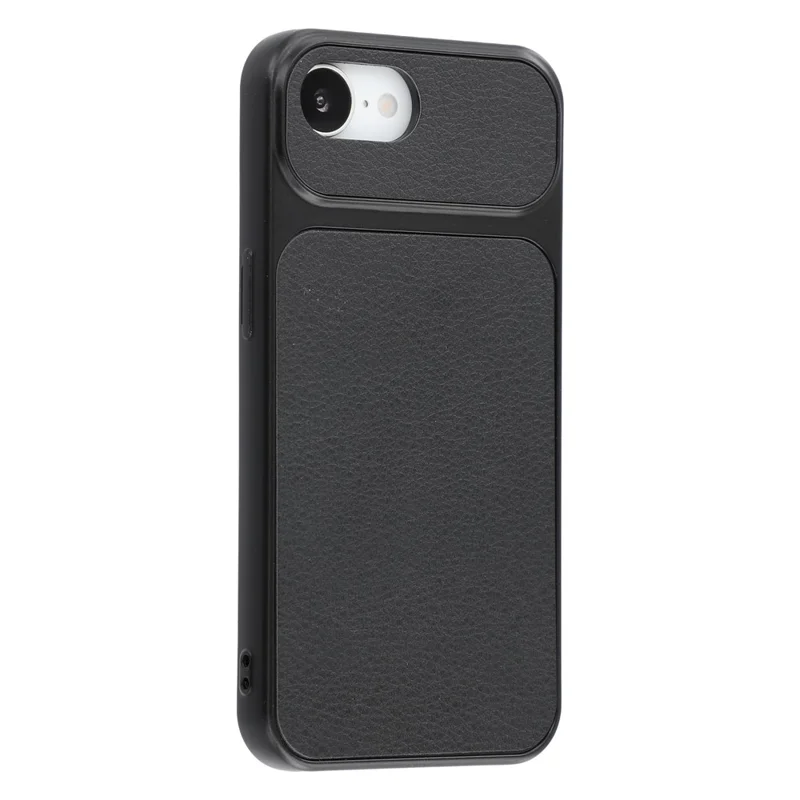 Funda para iPhone 17e / 16e, Funda de Cuero con Textura de Piel de Oveja Recubierta de TPU con Recortes Grandes para Cámara - Negro