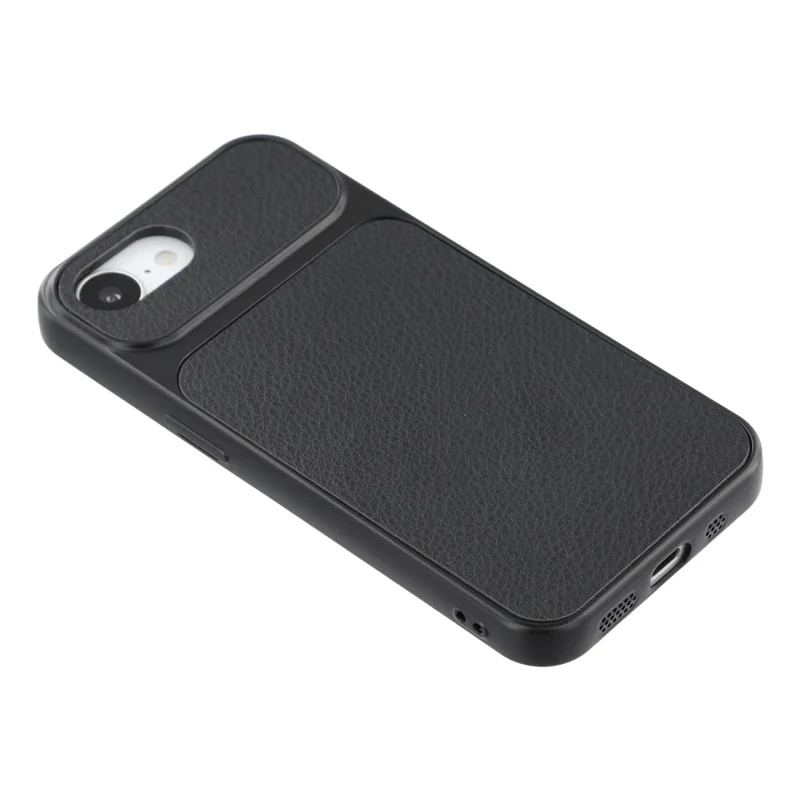 Funda para iPhone 17e / 16e, Funda de Cuero con Textura de Piel de Oveja Recubierta de TPU con Recortes Grandes para Cámara - Negro