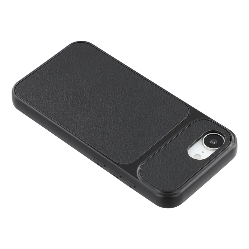 Funda para iPhone 17e / 16e, Funda de Cuero con Textura de Piel de Oveja Recubierta de TPU con Recortes Grandes para Cámara - Negro