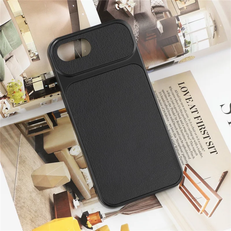 Funda para iPhone 17e / 16e, Funda de Cuero con Textura de Piel de Oveja Recubierta de TPU con Recortes Grandes para Cámara - Negro