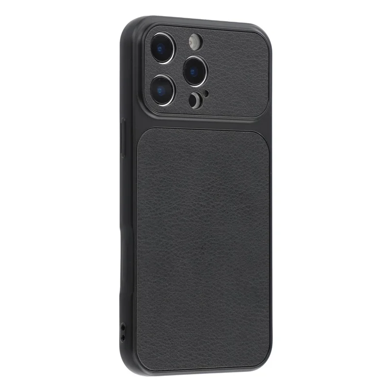 Capa para iPhone 16 Pro Max, Capa em Couro Sintético com Textura de Pele de Carneiro, Revestimento TPU com Aberturas Precisas para a Câmara - Preto
