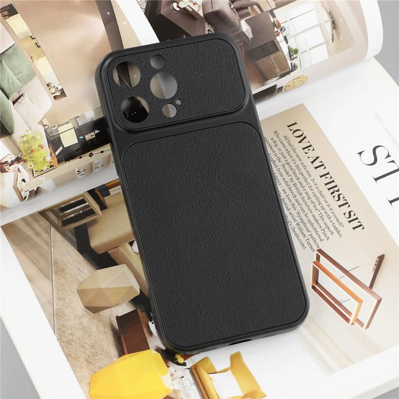 Capa para iPhone 16 Pro Max, Capa em Couro Sintético com Textura de Pele de Carneiro, Revestimento TPU com Aberturas Precisas para a Câmara - Preto