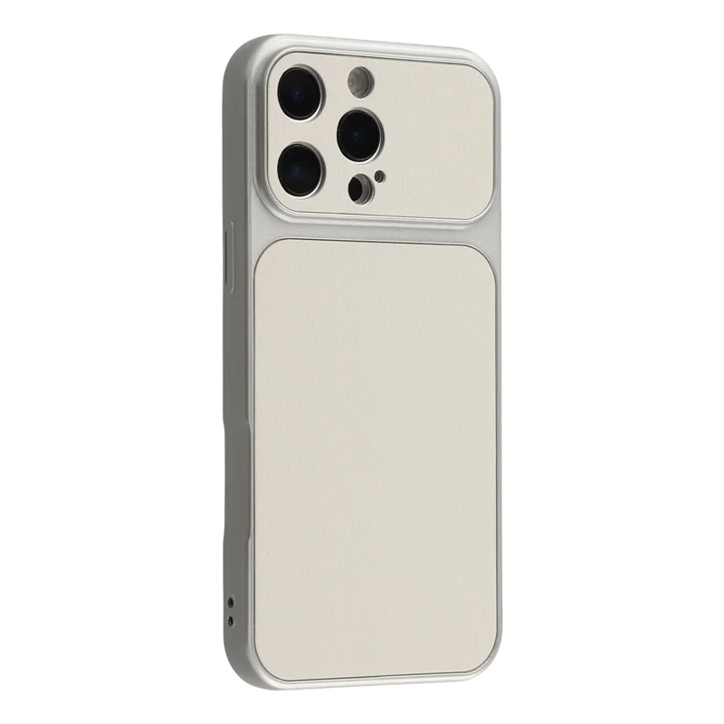 Funda para iPhone 16 Pro con textura de piel de oveja, revestimiento de cuero PU y carcasa de TPU con recortes precisos para cámara - Blanco