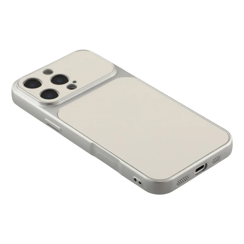 Funda para iPhone 16 Pro con textura de piel de oveja, revestimiento de cuero PU y carcasa de TPU con recortes precisos para cámara - Blanco