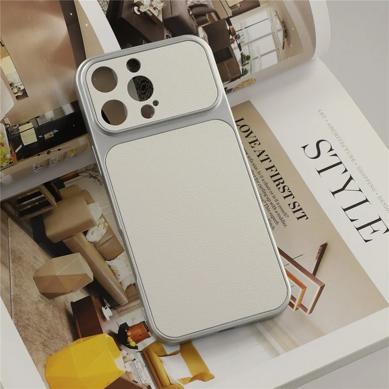 Funda para iPhone 16 Pro con textura de piel de oveja, revestimiento de cuero PU y carcasa de TPU con recortes precisos para cámara - Blanco