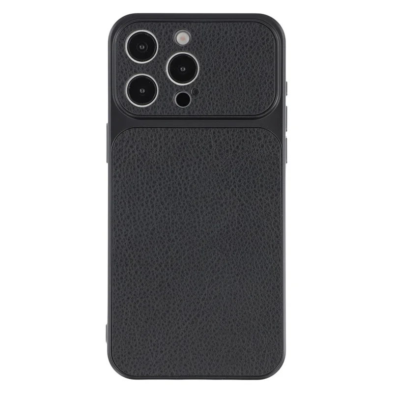 For iPhone 15 Pro Case Sheepskin Texture Leather Coated TPU Phone Cover with Precise Camera Cutouts - Black